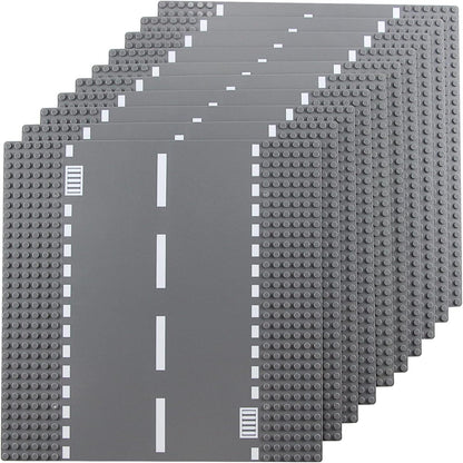 Feleph Classic Road Baseplates City Street Curve Road Building Block Kit 10 x 10 Inches Town Base Plate for Building Bricks Compatible with All Major Brands(Curve 2 Pieces)