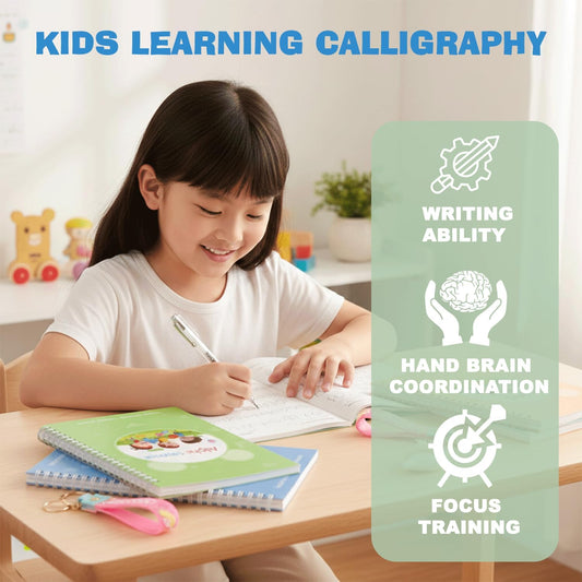 Magic Grooved Writing Practice for Kids Age 3-5 - Grooved Writing Books for Kids 3-5 - Reusable Handwriting Workbooks - Preschool Tracing Books, Disappearing Ink Pens & Grips - Great Gifts for Kids