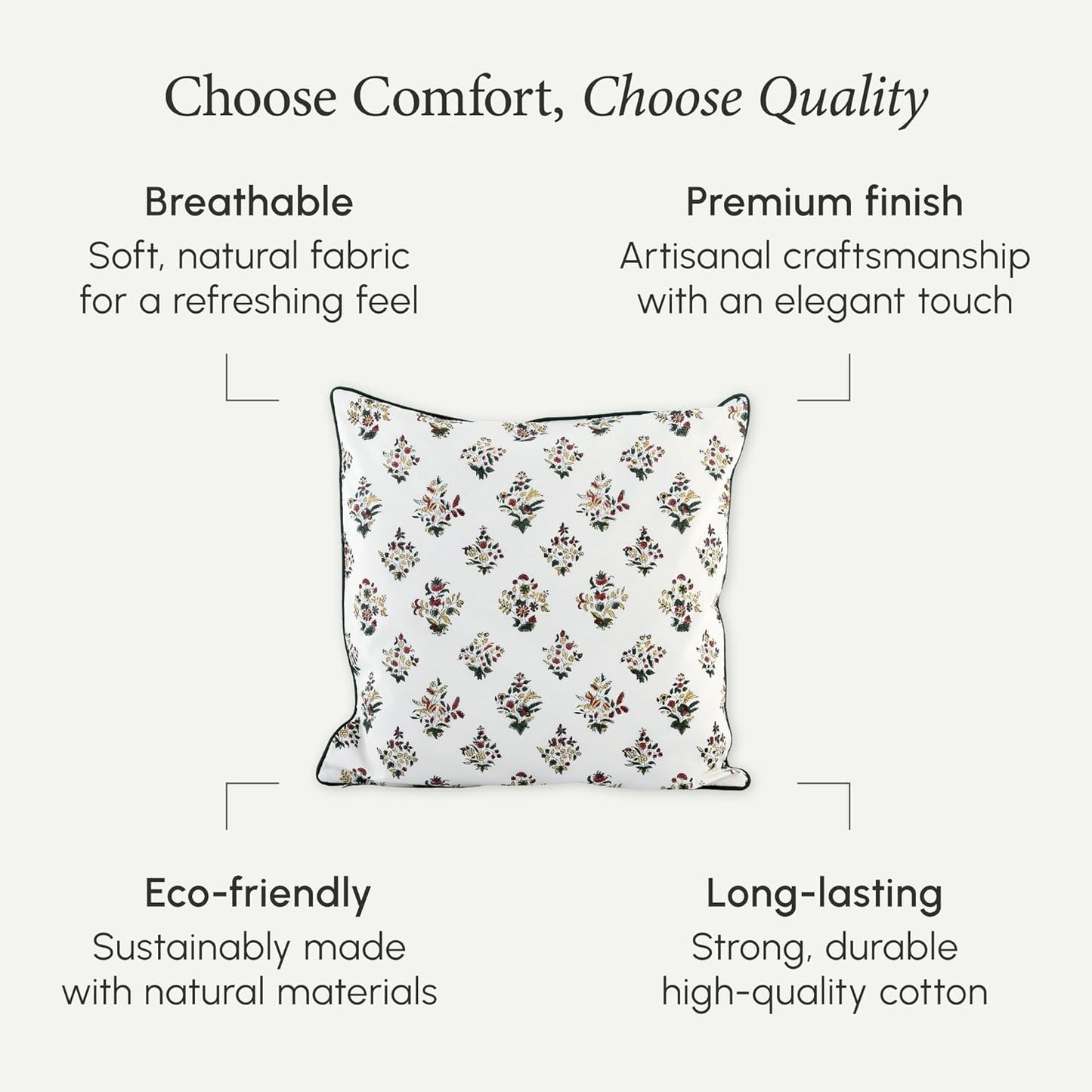 CPC 100% Cotton Throw Pillow Covers 18x18 Inch, Set of 2 Green Block Print Pattern Couch Pillow, Cute Boho Decorative Pillows for Living Room, Bedroom with Hidden Zipper- Agate Green
