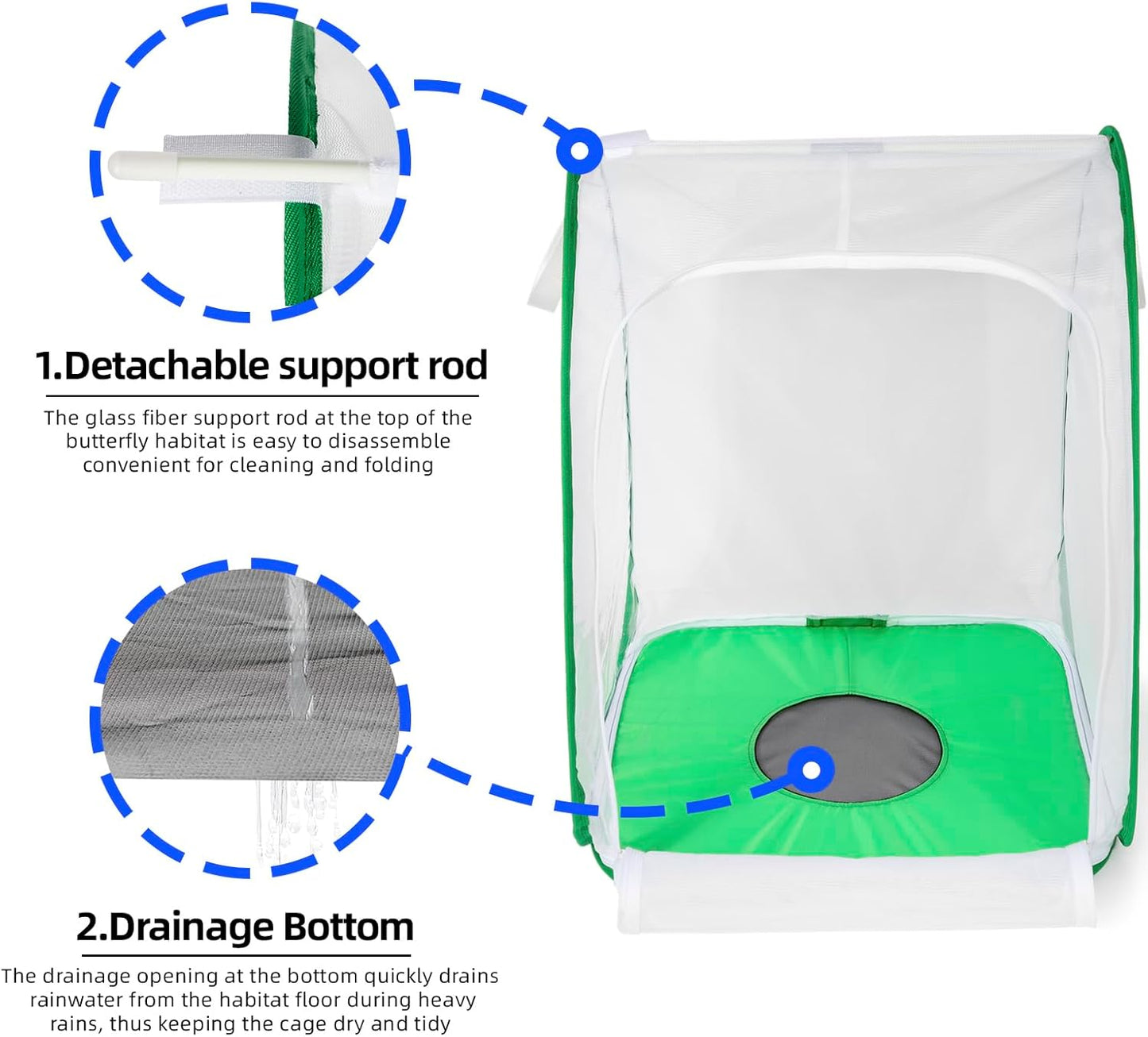 Outdoor Pop-up Large Insect and Butterfly Net Habitat，Windproof Trapezoidal Design，Collapsible Caterpillar Growing Mesh Cage Terrarium