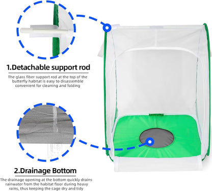 Outdoor Pop-up Large Insect and Butterfly Net Habitat，Windproof Trapezoidal Design，Collapsible Caterpillar Growing Mesh Cage Terrarium