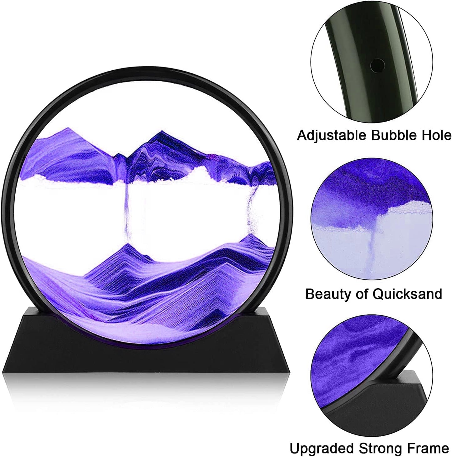 rysnwsu 3D Dynamic Sand Art Liquid Motion, Moving Sand Art Picture Round Glass 3D Deep Sea Sandscape in Motion Display Flowing Sand Painting Relaxing Desk Toys (Blue, 12'')