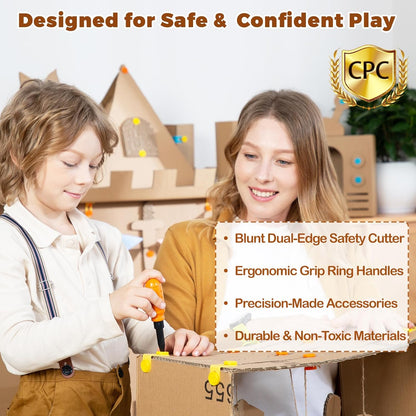 Kids Cardboard Construction Tool Set with Electric Drill & Tool Belt -258PCS, STEM Building Kit for Creative Craft Projects, Educational DIY Engineering Toy for Boys & Girls