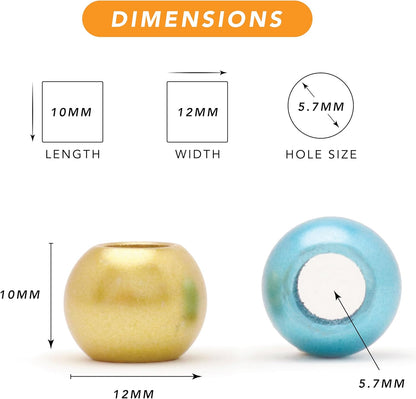 300 Acrylic Large Hole Beads for Crafts and for Hair 10mm x 12mm Acrylic Barrel Beads with 5.7mm Large Hole, Glossy Primary Assortment