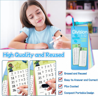 Multiplication Flash Cards 0-12, 15PCS Times Table Flash Cards Chart, with Dry Erase Markers Sorting Ring, 1st, 2nd, 3rd Grades Educational Math Multiplication Game for Kids Classroom Home