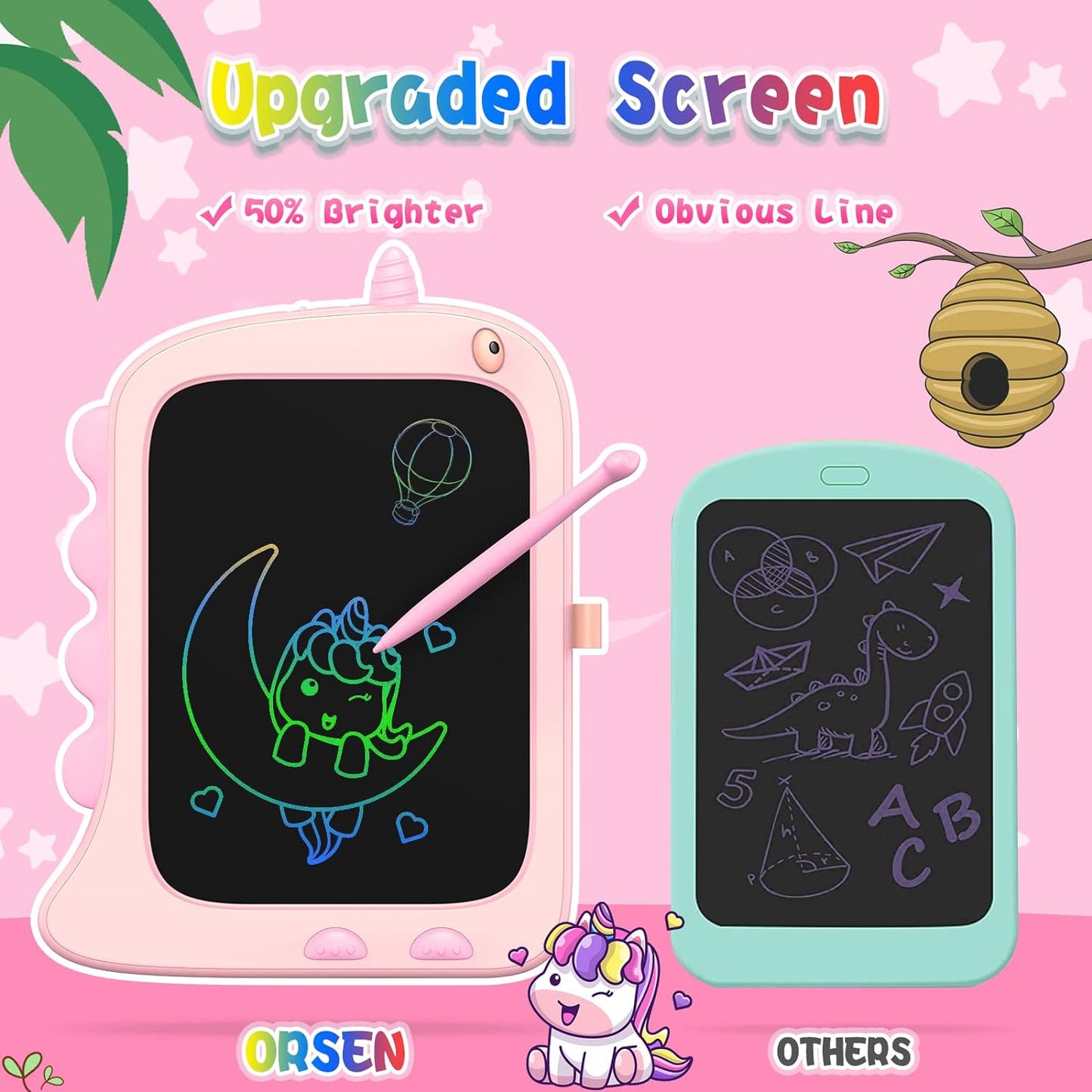 ORSEN 8.5 Inch Doodle Board Drawing Tablet - Dinosaur Toy Gift for Kids 3-7 Years Old