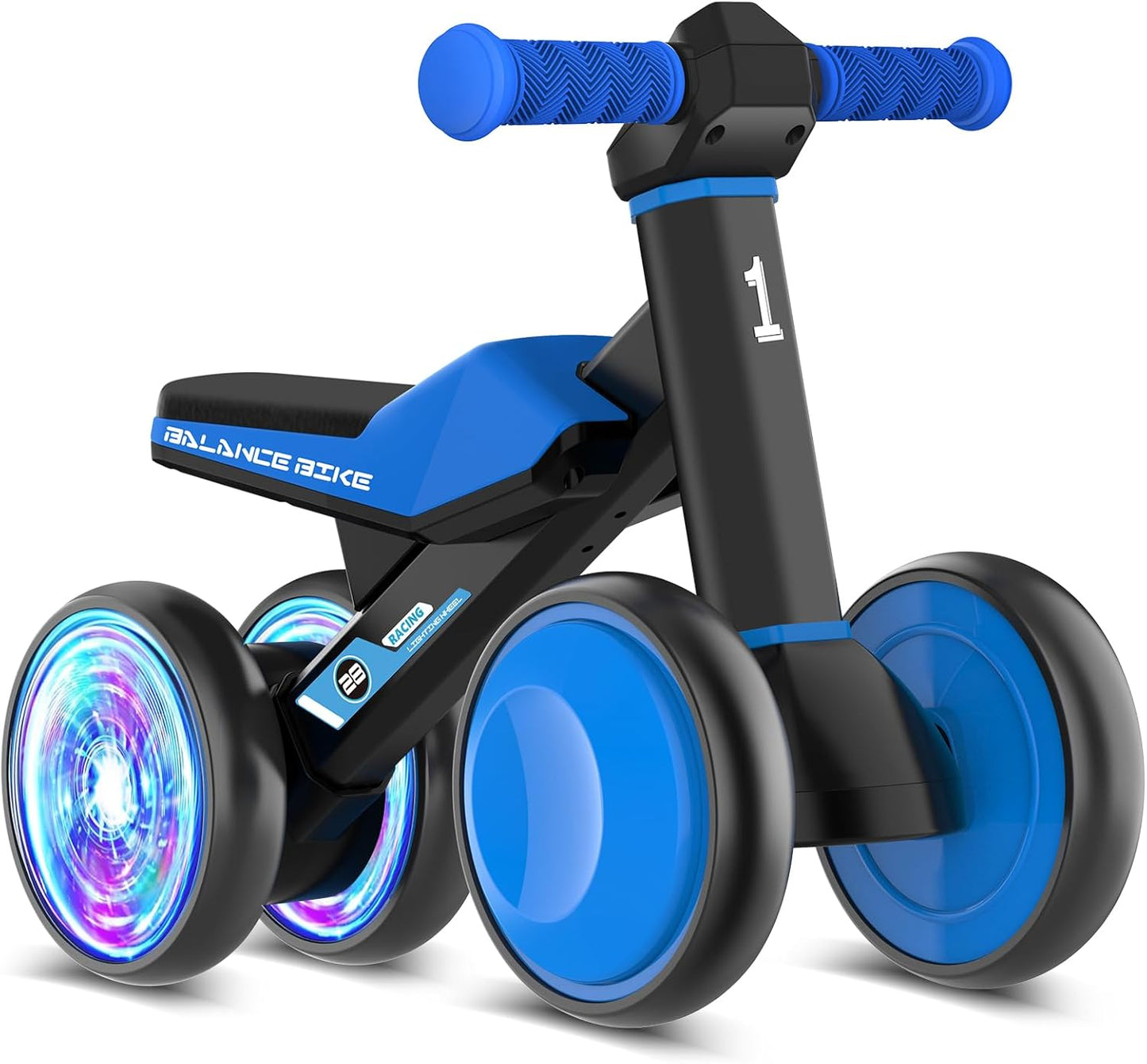 ESPRAY Colorful Lighting Baby Balance Bike Toys for 1 Year Old Girls Gifts, Toddler First Bike 12-24 Months with Adjustable Soft Seat, 4 Silent Wheels Ride on Toy, Perfect First Birthday Gift