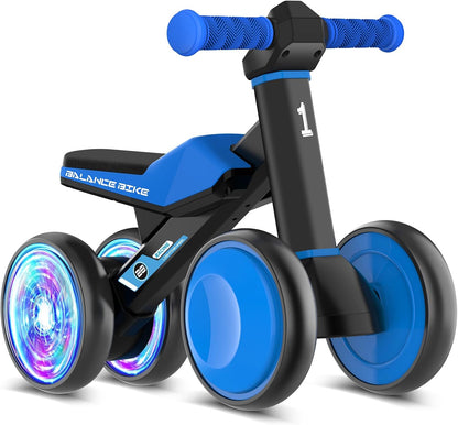 ESPRAY Colorful Lighting Baby Balance Bike Toys for 1 Year Old Girls Gifts, Toddler First Bike 12-24 Months with Adjustable Soft Seat, 4 Silent Wheels Ride on Toy, Perfect First Birthday Gift