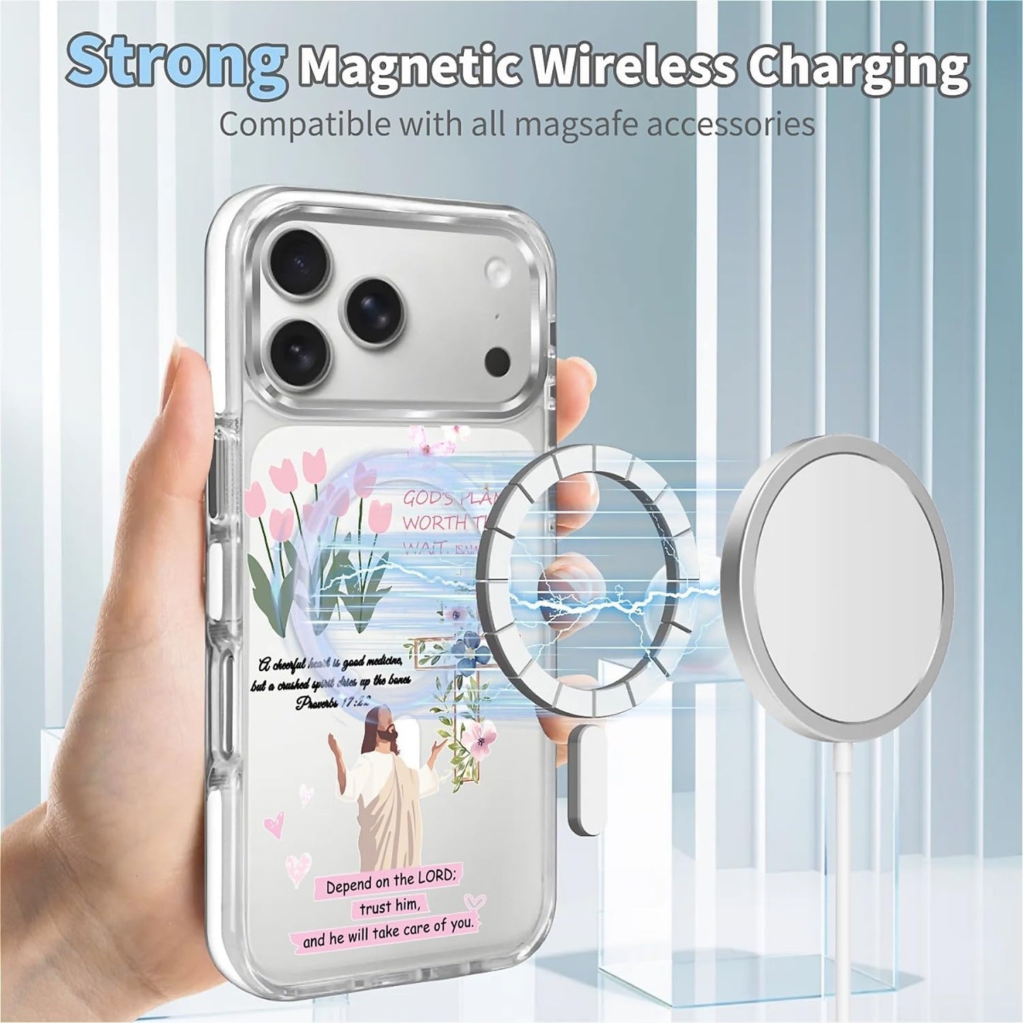 for iPhone 17 Pro Max Case [Compatible with Magsafe],Girls Women Clear Magnetic Case Silicone Shockproof Protective Cover with Pattern Colorful Motivational Letters