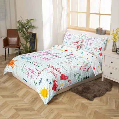 Erosebridal Science Theme Bedding Set Queen Size for Boys Girls Chemistry Periodic Table Print Duvet Cover Chemical Subject Theme Comforter Cover Teens Kids Math Science Atyle Bedspread Cover 3 Pcs