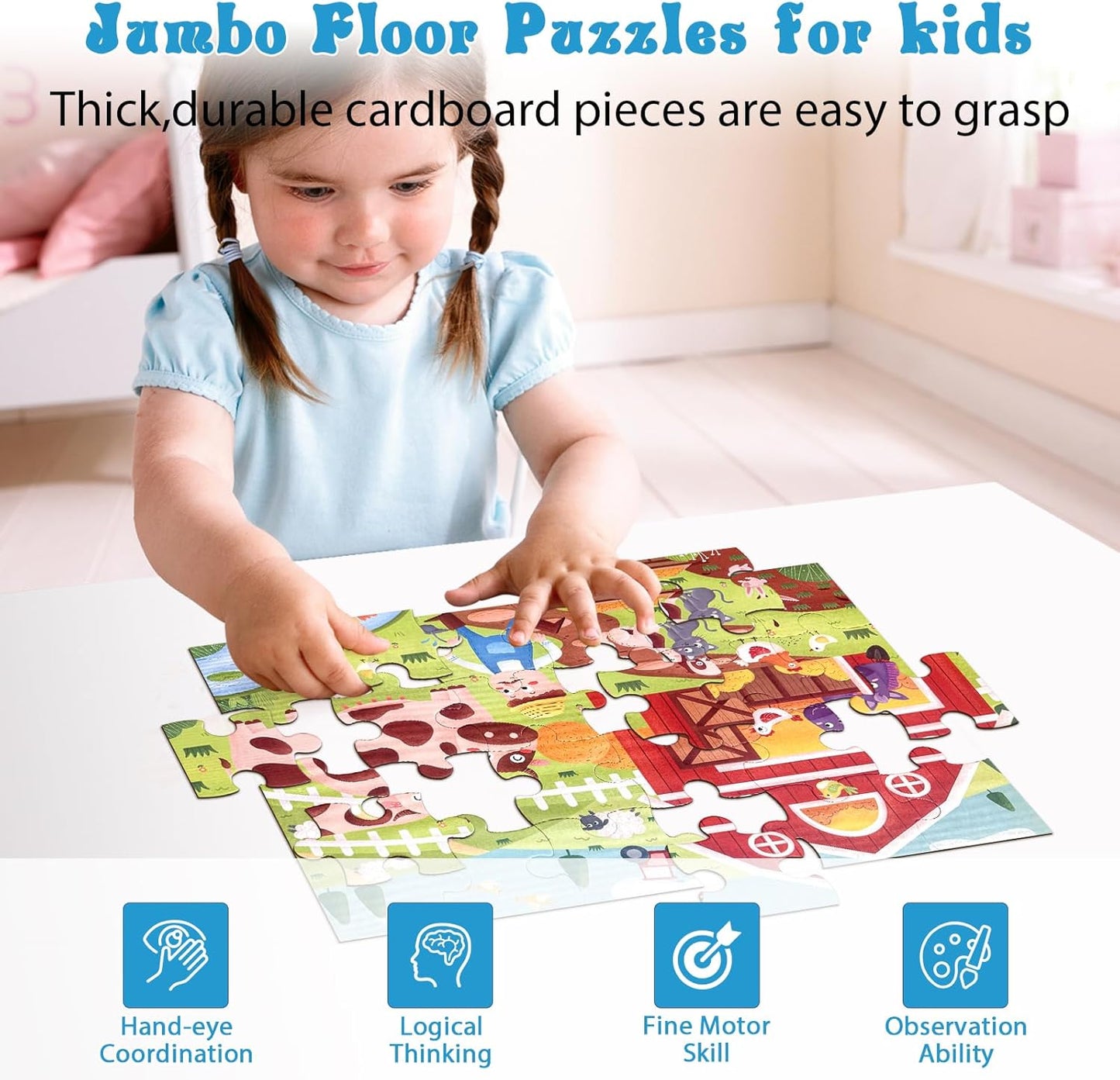 Jumbo Floor Puzzle for Kids, Large Jigsaw Puzzles 24 Piece for Kids Ages 3-5,Preschool Learning & Education Toys, Gifts for 4-8 Year Old Boys and Girls (Jungle Animals)