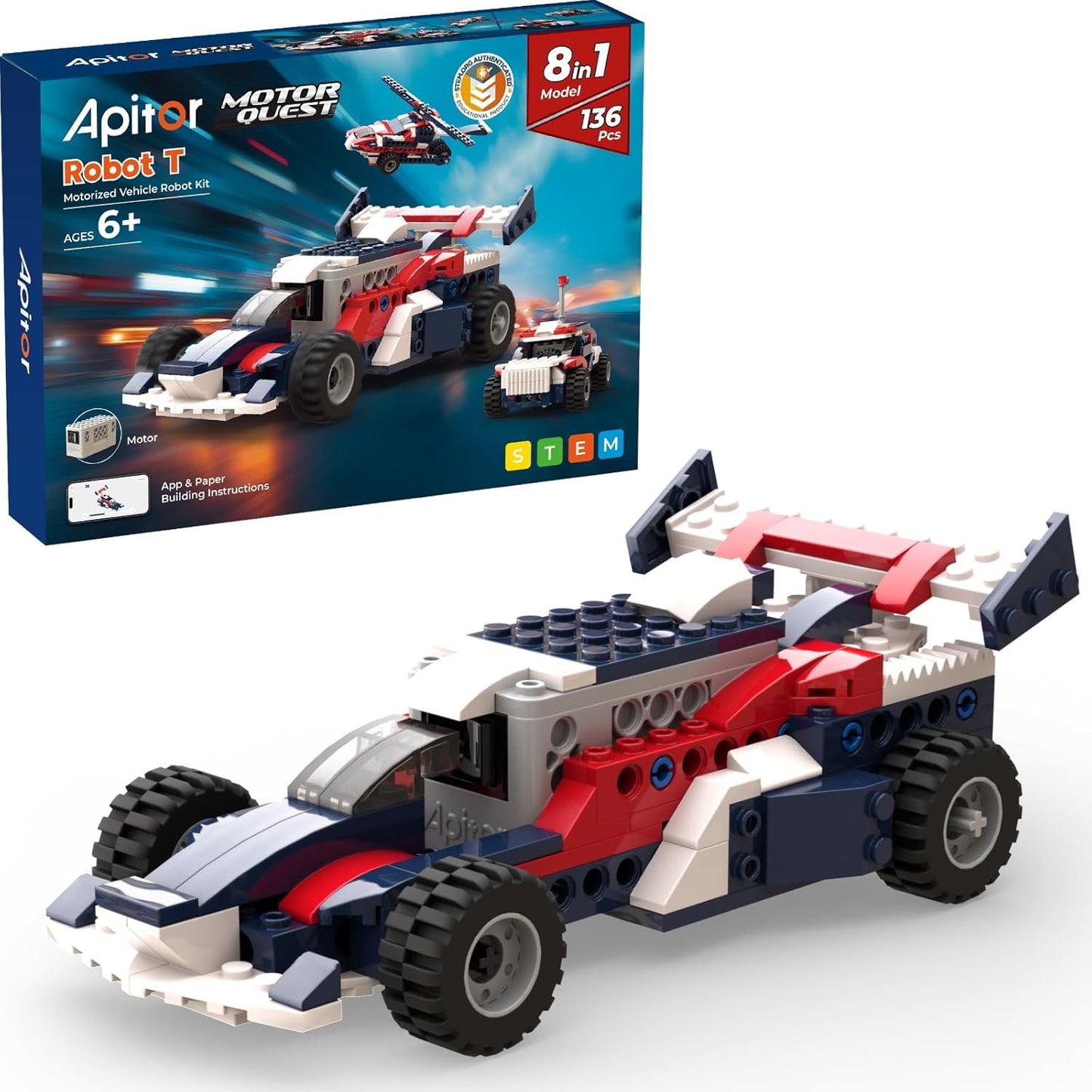 Apitor STEM Building Kit for Kids 6-12 | 8-in-1 Multi-Model Educational Robotics & Engineering Toy | DIY Race Car with High-Speed Motor | Fun STEM Building Robot for Young Boys & Girls