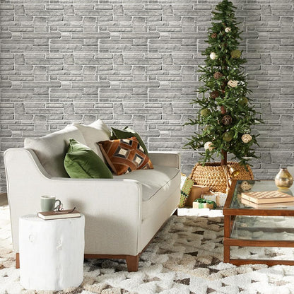 COMSTICKC 3D Faux Gray Stone Wall Sticker Peel and Stick Wall Panels,10 Pcs of 12"X12",Ultra-Light Thin PVC Decorative Tiles Rocks Stone Backsplash Interior Decor,Paintable