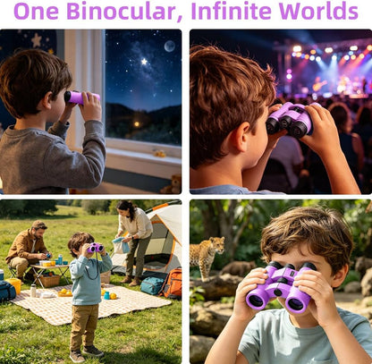 Binoculars for Kids 8-12, 10x25 Kids Binoculars for Nature Exploration, HD Childrens Binocular for Bird Watching, Hiking, Camping, Outdoor Adventure - Purple