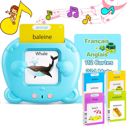 Spanish & English Talking Flash Cards for Toddler, Bilingual Flash Cards Learning Montessori Toys with 224 Sight Words, Speech Therapy Toys for Children Sensory Preschool Education