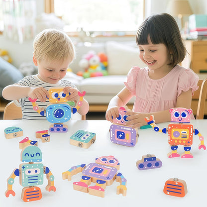 Robot Toys for Kids 3-5,Montessori Wooden Learning Toy with Take Apart Features Robots,STEM Educational Play Fine Motor Games for Toddler Boys Girls