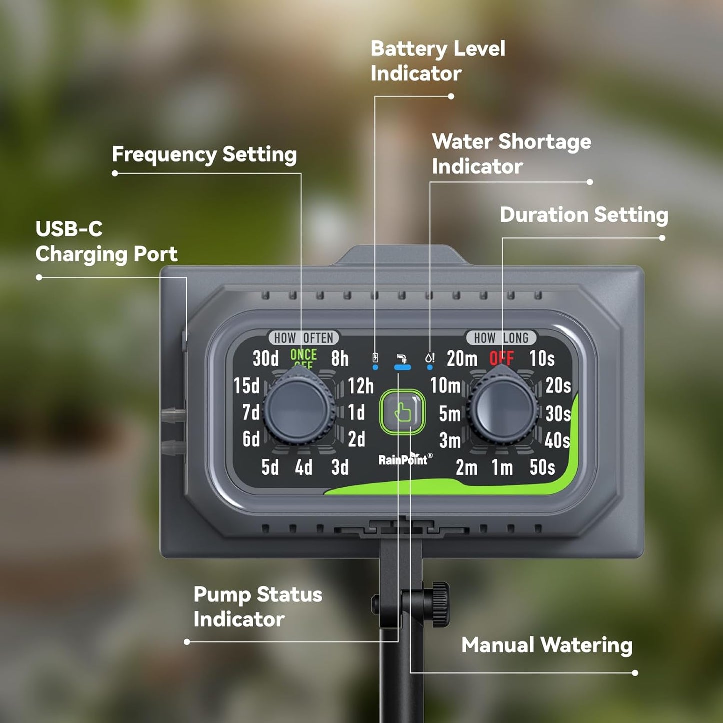 RAINPOINT Easy-Setup Solar,Rechargeable,USB-C Powered Automatic Drip Irrigation Kit System for Garden Outdoor/Indoor,Plant Waterer Device Balcony Patio Grow Tent Greenhouse Indoor Water 10-20 Plants