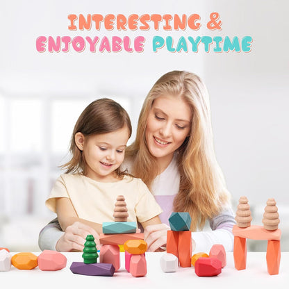 36PCS Wooden Stacking Rocks Building Blocks, Montessori Toys for 3 4 5 year old Stacking Game Sensory Preschool Learning Activities, Balancing Stones Birthday Gifts for Kids 3-5 Easter Basket Stuffers