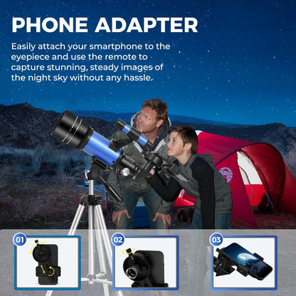 ESAKO Telescope for Kids & Beginners, 70mm Aperture Portable Telescopes with 3 Eyepieces, Height Adjustable Tripod & Phone Adapter & Remote Control Gift for Christmas