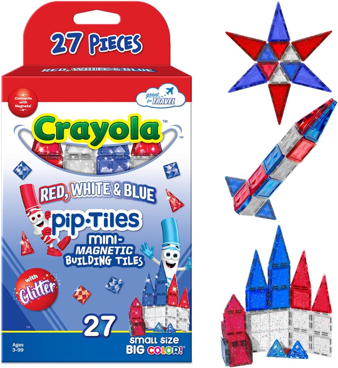 CreateOn Crayola Mini Magnetic PIP-Tiles, Building Set for Kids, Magnetic Building Toys for Kids, STEM Travel Toys for Boys and Girls Ages 3+, 24-Piece Set (Glitter)