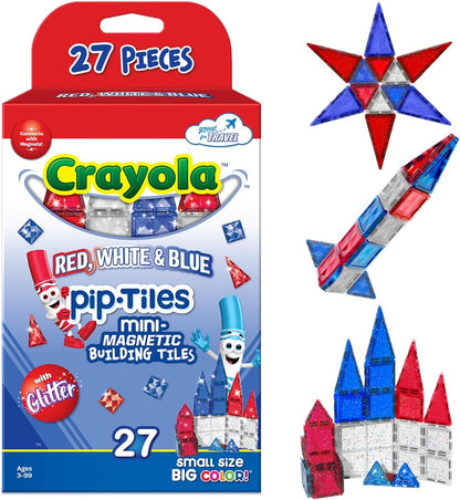 CreateOn Crayola Mini Magnetic PIP-Tiles, Building Set for Kids, Magnetic Building Toys for Kids, STEM Travel Toys for Boys and Girls Ages 3+, 24-Piece Set (Glitter)