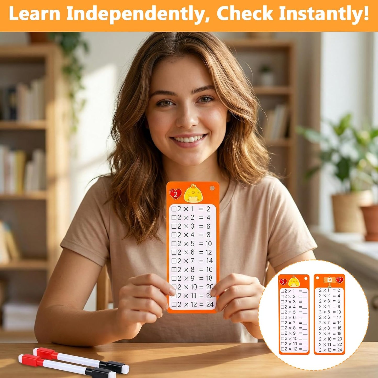 36Pcs Multiplication and Division Flash Cards, Math Flash Cards with 4 Markers 2 Rings, 0-12 Dry Erase Educational Time Table Flash-Cards for 1st to 3rd Grades Home School Fun Learning with Math Game