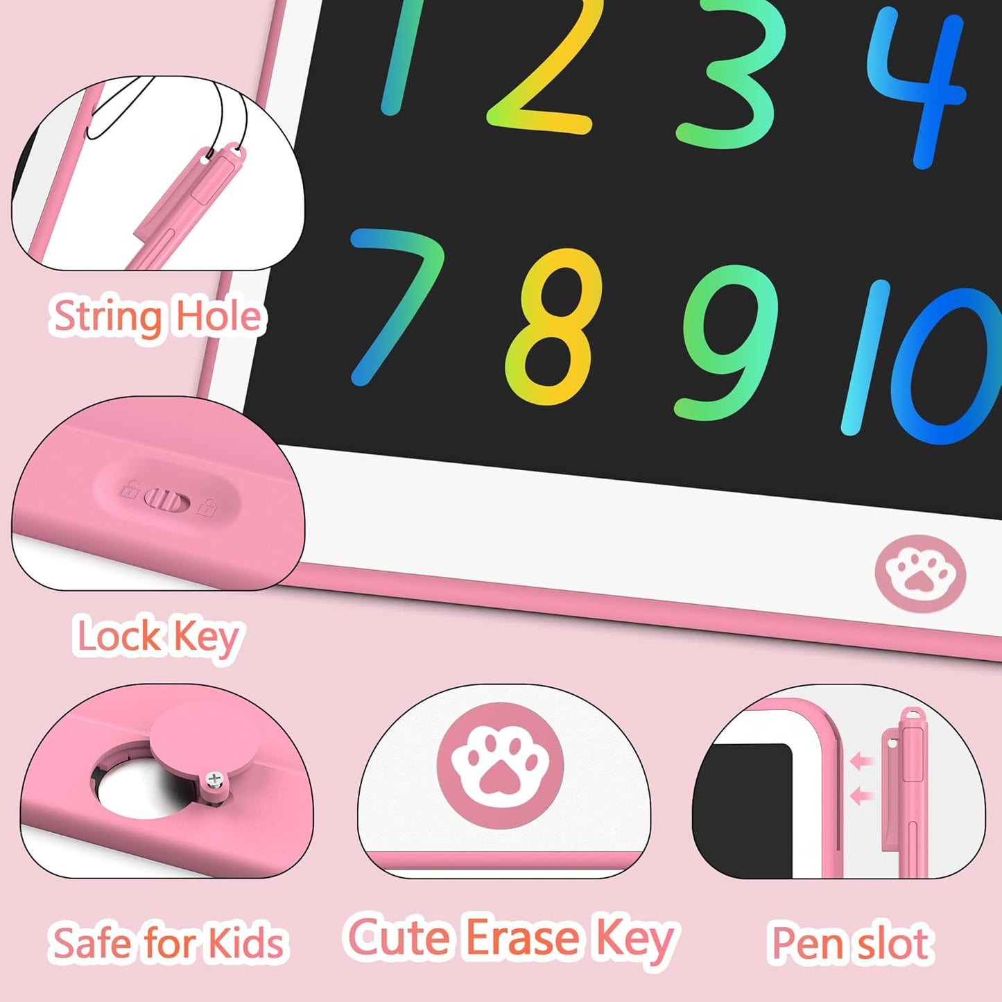 Hockvill LCD Writing Tablet for Kids 16 Inch, Toys for Girls Boys Drawing Pad for 3 4 5 6 7 Year Old Kids Toys, Christmas Birthday Gift for Kids, Toddler Doodle Board Travel Essentials - Pink
