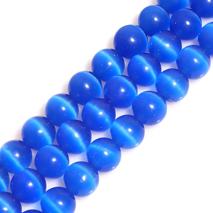 HAAMIIQII 8mm Light Blue Cat Eye Glass Round Crystal Stone Loose Gemstone Beads for Jewelry Making Bracelets Necklaces Earrings Crafts (45-50pcs)