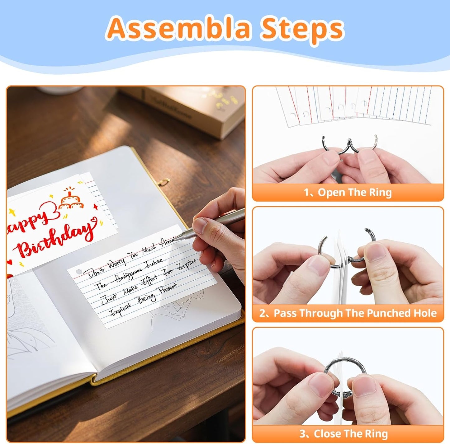 Index Cards 3x5 Inches, 300 PCS, Colored Flash Cards With Ring, Punched Lined Study Card Ruled Flashcards Notecards, Ruled Front And Blank Back, Note Card for School, College And Home