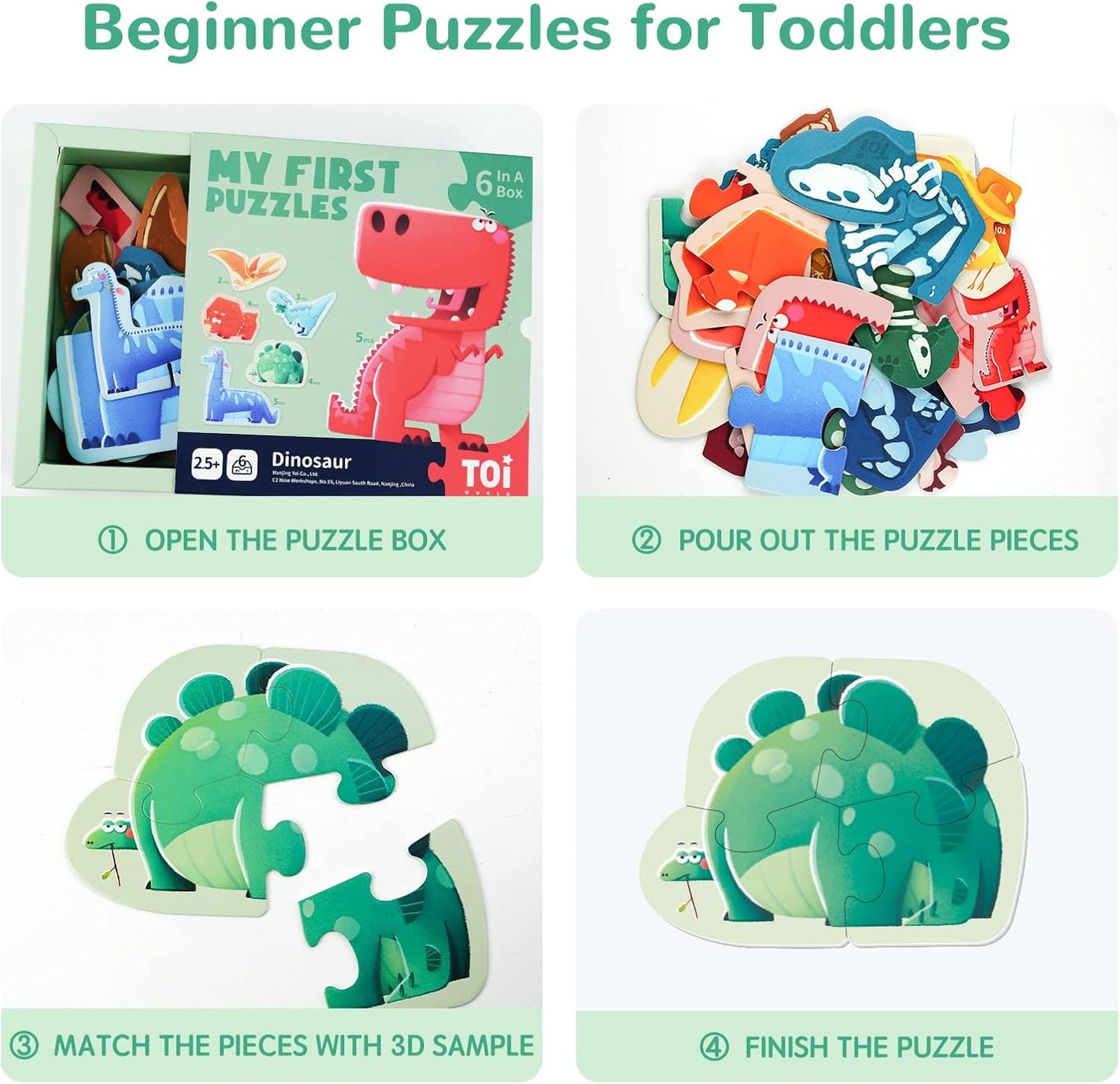 Toi 6 Packs Large Piece Toddler Jigsaw Puzzles for Kids Aged 2.5+, Animal Shaped Floor Puzzles for Beginner, Preschool Learning Game for Boys Girls, Traffic