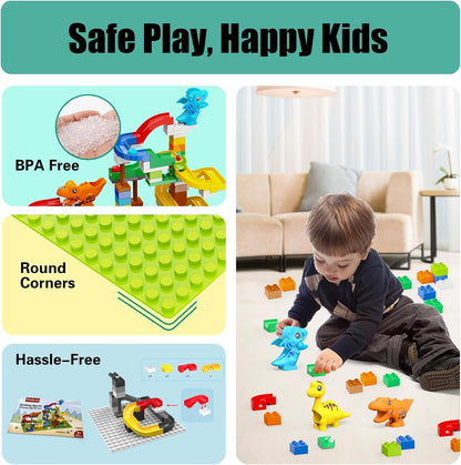 Building Blocks for Kids Toddlers 3 4 5 6 7 8+ Year Old, 127-piece Large Classic Building Bricks, Dinosaur Marble Run with 2 Baseplate for Boys Girls All Ages, Compatible with All Major Brands