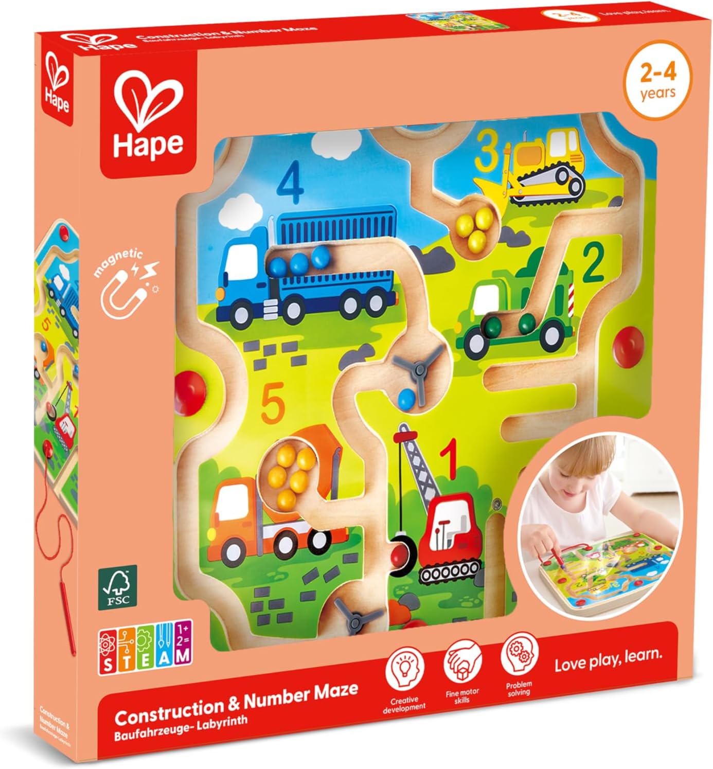 Hape Wooden Construction & Number Magnetic Maze