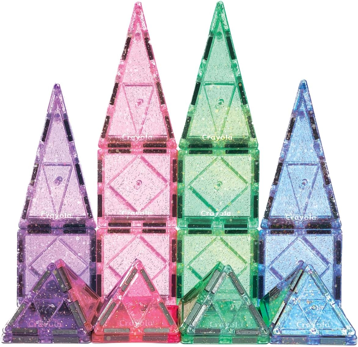 CreateOn Crayola Glitter Magnetic Tiles, Building Set for Kids, Magnetic Tiles, Kids’ Building Toys, STEM & Montessori Toys for Boys and Girls Ages 3+, 24-Piece Set (Glitter)