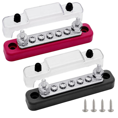 2 x #10 (M5) Studs Power Distribution Block with 5 x #8 (M4) Screws, Ampper 4.2" Bus Bar 12V Power Distribution Terminal Block Battery Busbar for Car Audio Solar (Red & Black)