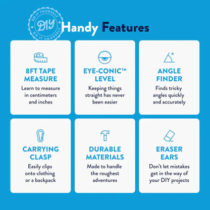 Handy Famm Roscoe the Dog 4-in-1 Kids Tape Measure with Adjustable Level Eye, Angle Finder & Eraser Ears – Montessori STEM Educational Toy for Children Ages 3+, Real Measuring Tool for Learning