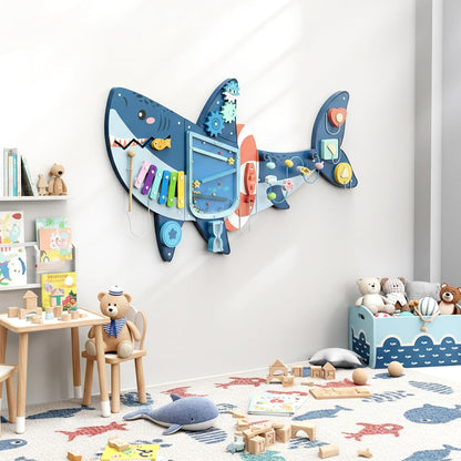 Easyego Shark Wall Busy Board Panels, Montessori Sensory Activity Center - Wooden Educational Toys for Toddlers, Promotes Holistic Development, Holiday/Birthday Gift for Boys & Girls