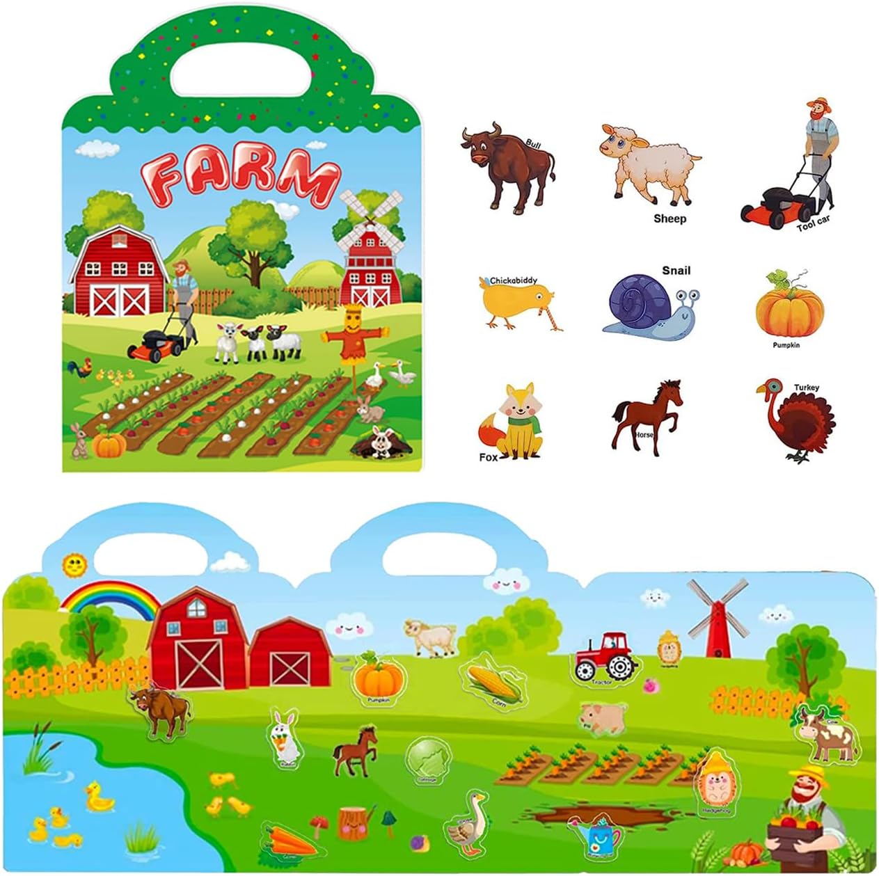 RUSON Reusable Sticker Book for Kids, 2 Sets Educational Learning Toys Travel Stickers Activity Books for Toddler Girls Boys Age 3+ Birthday Gifts - Vehicle & Dinosaur