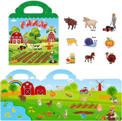 RUSON Reusable Sticker Book for Kids, 2 Sets Educational Learning Toys Travel Stickers Activity Books for Toddler Girls Boys Age 3+ Birthday Gifts - Vehicle & Dinosaur