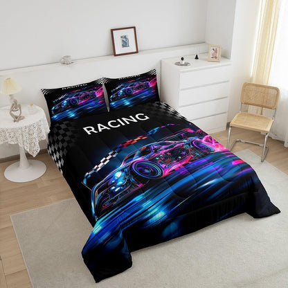 Castle Fairy Drum Kit Comforter Set,Musical Instruments Bedding Set for Kids Girls Women,Adults Rock Music Comforter,Neon Lighting Quilted Duvet Set Bedroom Collection Twin Size 2Pcs