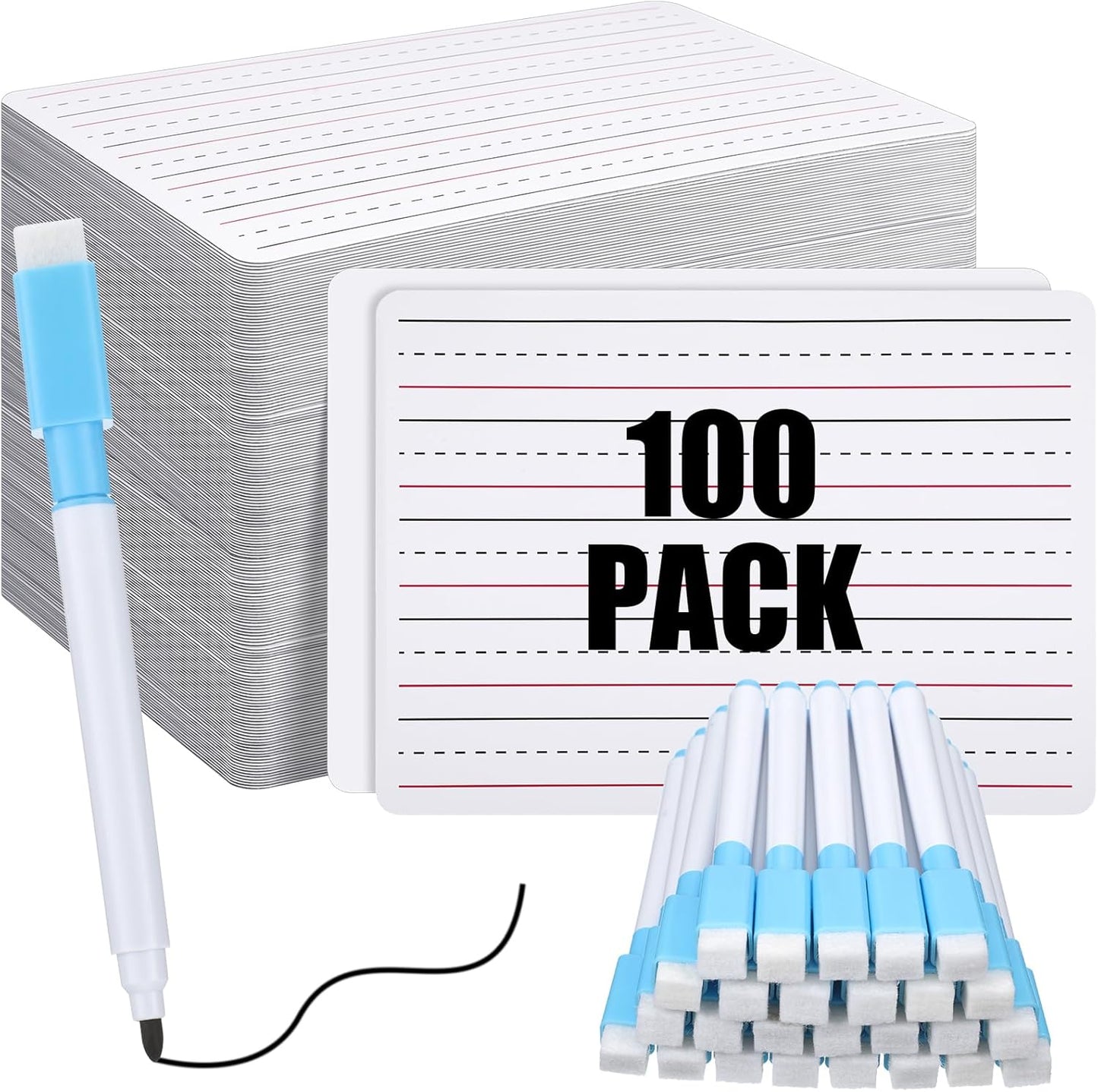 ReliThick 25 Pcs Lined Dry Erase Board with Markers 9 x 12 Double Sided Whiteboards Dry Erase Lapboards with Lines Ruled Writing Board Handwriting Practice