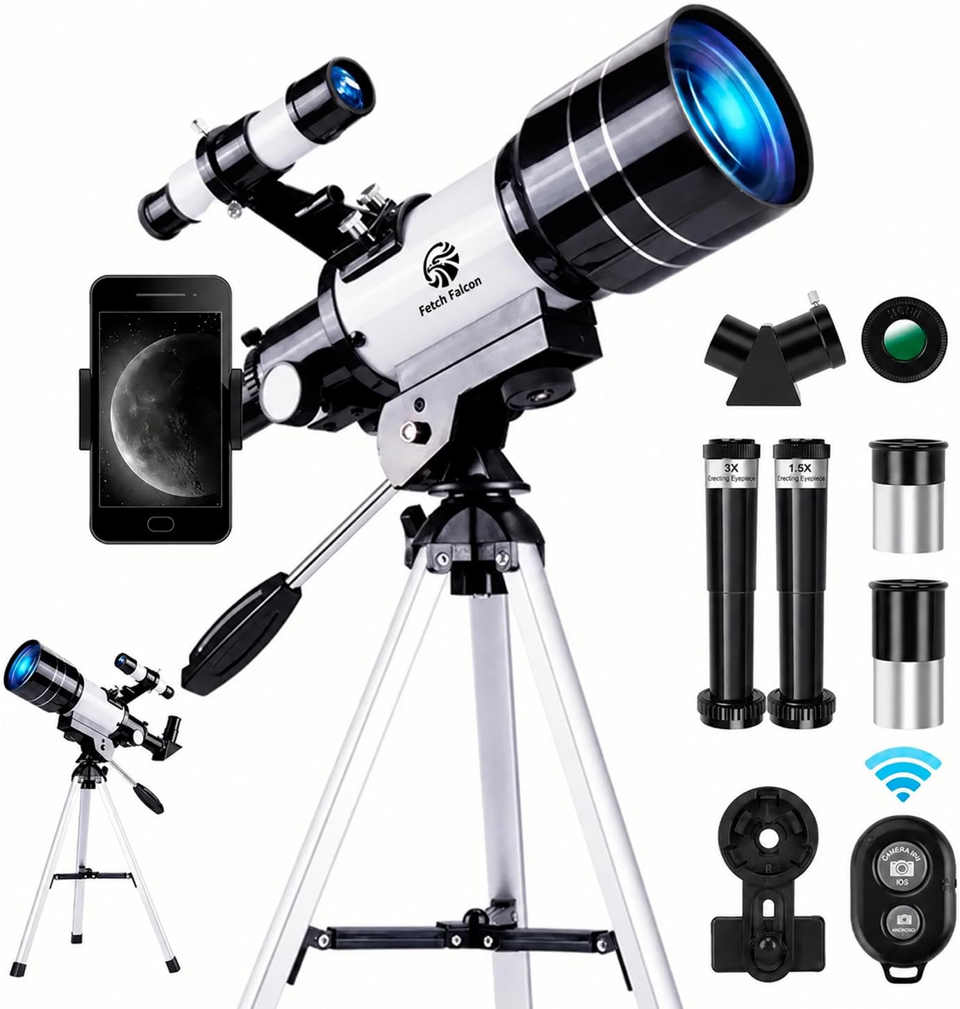 Astronomical Astronomical Telescope 150X High-Powered,Portable with 70mm Aperture (HD Refractor, Tripod, Phone Adapter, and Wireless Remote) Ideal for Stargazing and Space Exploration