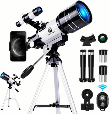 Astronomical Astronomical Telescope 150X High-Powered,Portable with 70mm Aperture (HD Refractor, Tripod, Phone Adapter, and Wireless Remote) Ideal for Stargazing and Space Exploration