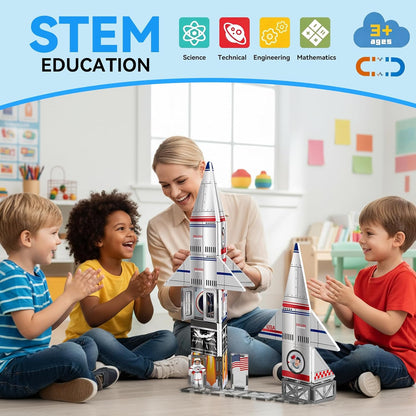 AFUNX Magnetic Tiles Space Rocket Set,46 PCS Magnetic Building Blocks for Kids 3+, STEM Learning Toys, Safe & Durable Creative Construction Play, Gift for Boys & Girls