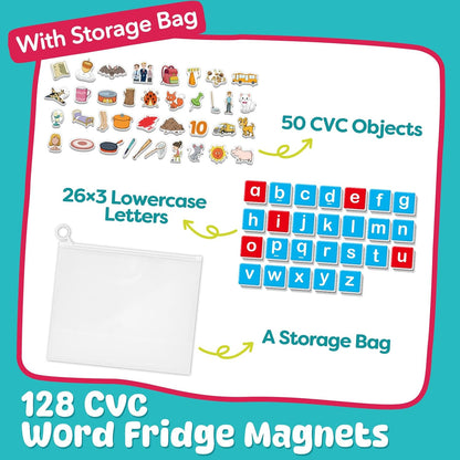 Quilinz CVC Magnets Word Games,Fridge Magnets for Kids, Magnetic Letters for Classroom, Toddler Alphabet Learning Toys, Speech Therapy Materials, Phonic Games for 3+,Kindergarten Classroom Must Haves
