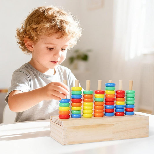 3 in 1 Wooden Color Sorting Stacking Toy with Storagebox, Color Stacking Game Hand Eye Coordination, Color Matching Stacking Puzzle Game, Fine Motor Skill Stacking Rings Toy