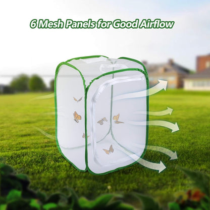 23.6" Large Butterfly Habitat Insect Cage Caterpillars Enclosure Pop-up Clear View 6 Mesh Panels 15.7 x 15.7 x 23.6 Inches Tall