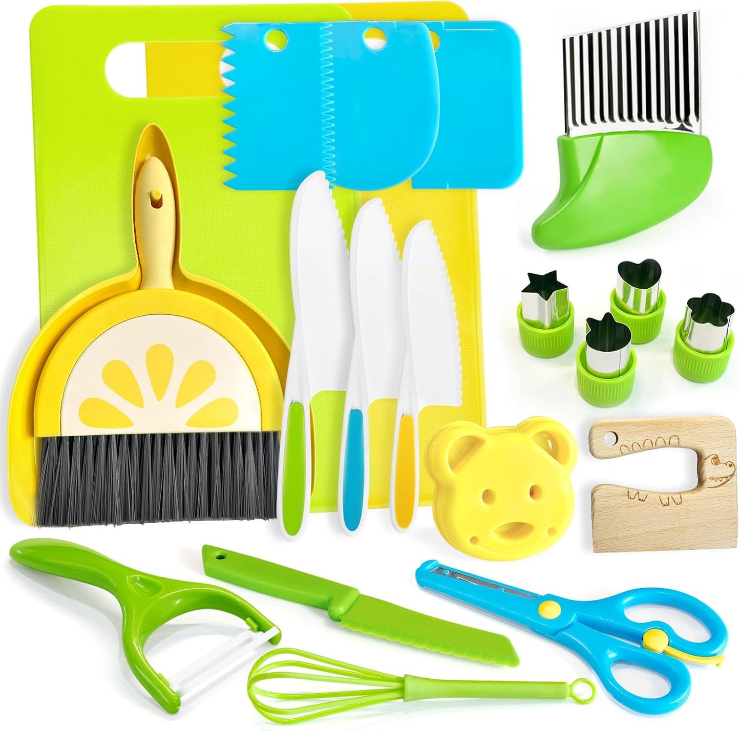 Chanking 13 Pieces Kids Safe Knife Set for Real Cooking Child-Friendly Plastic Chef Tools Montessori Kitchen Toys for Toddlers Birthday Gifts for Boys and Girls Ages 4+ (A)