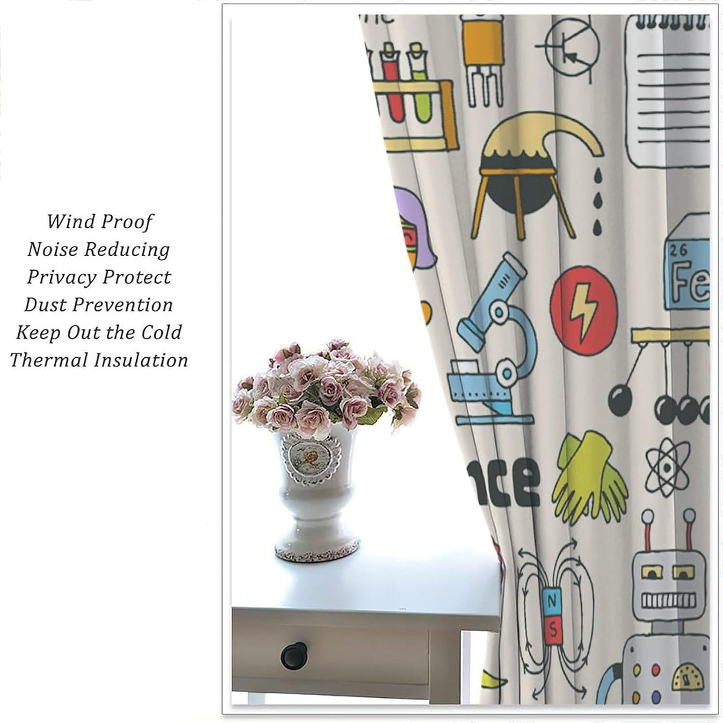 Science Physics Window Curtains, Abstract Math Chemistry Curtain Scientist Graffiti Print Window Treatments for Kids Teens Bedroom Living Room Kitchen Set 2 Panels,42x63 Inches