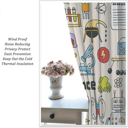 Science Physics Window Curtains, Abstract Math Chemistry Curtain Scientist Graffiti Print Window Treatments for Kids Teens Bedroom Living Room Kitchen Set 2 Panels,42x63 Inches