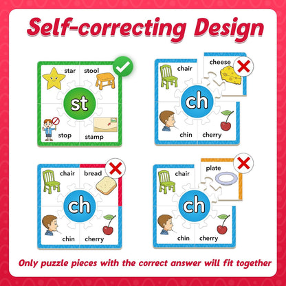 Torlam Phonics Puzzle, Rhyming Games Phonics Games Flash Cards for Kids Toddler, Learn to Read Spelling Reading Sight Words, Long Vowel Silent E Site Words for Preschool Kindergarten Homeschool